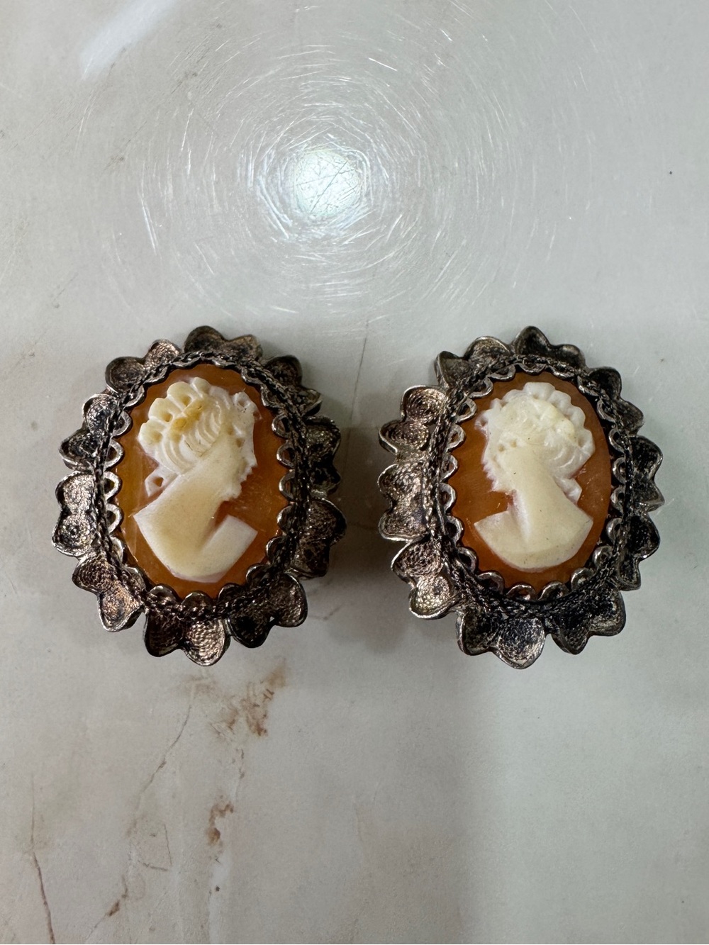 Vintage Cameo 800 Silver clip on Earrings